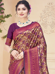 Wine Silk Woven Work Traditional Saree