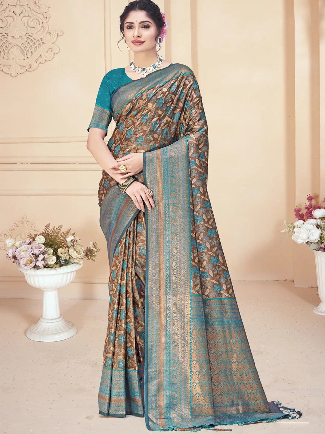 Sky Blue Silk Woven Work Traditional Saree