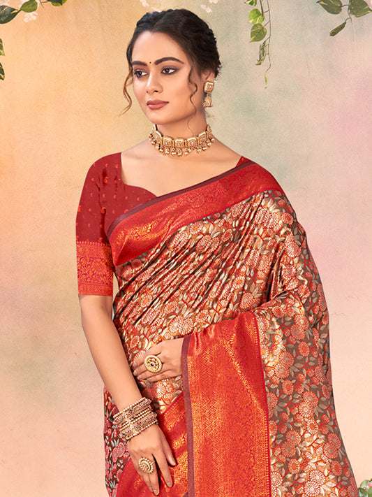 Red Kanjivaram Silk Woven Work Traditional Tassels Saree