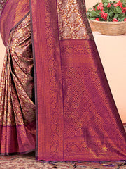 Brown Kanjivaram Silk Woven Work Traditional Tassels Saree