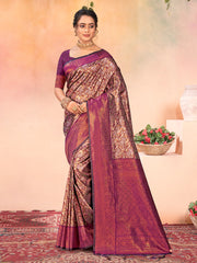 Brown Kanjivaram Silk Woven Work Traditional Tassels Saree