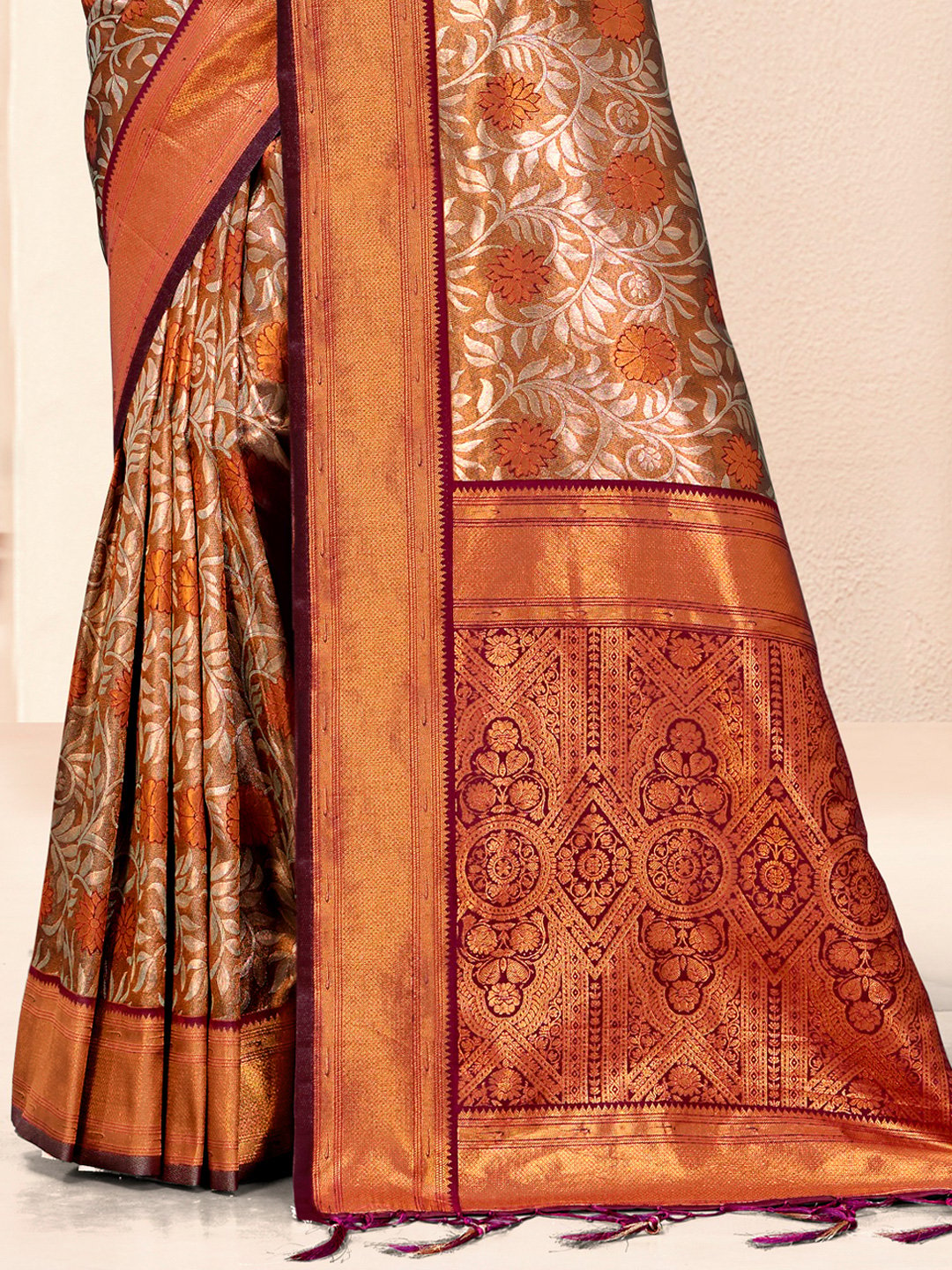 Maroon Silk Woven Work Traditional Saree