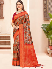 Red Silk Woven Work Traditional Saree