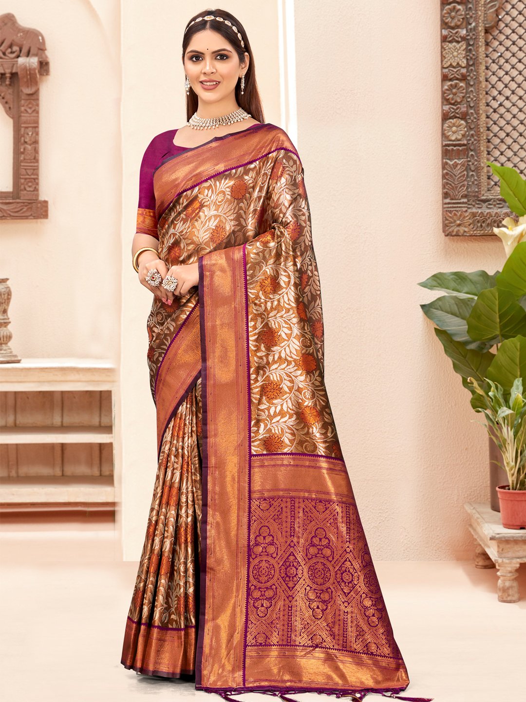 Purple Silk Woven Work Traditional Saree