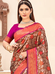 Pink Silk Woven Work Traditional Saree