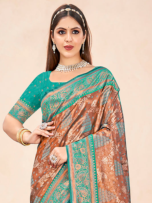 Turquoise Silk Woven Work Traditional Saree