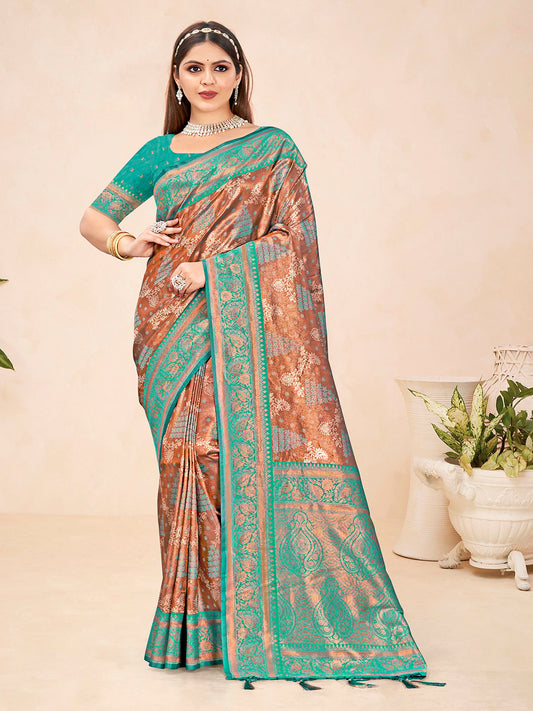 Turquoise Silk Woven Work Traditional Saree