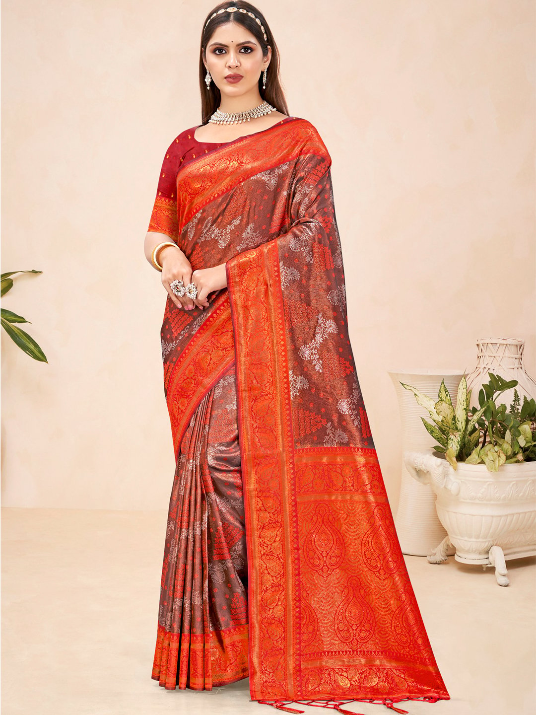 Red Silk Woven Work Traditional Saree