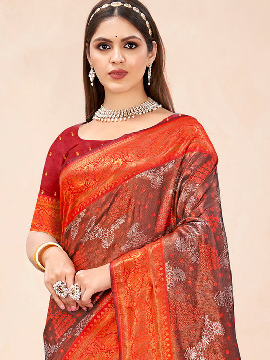 Red Silk Woven Work Traditional Saree