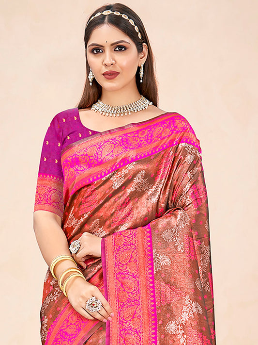 Pink Silk Woven Work Traditional Saree