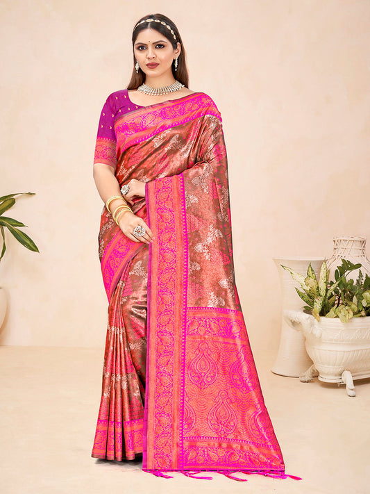 Pink Silk Woven Work Traditional Saree