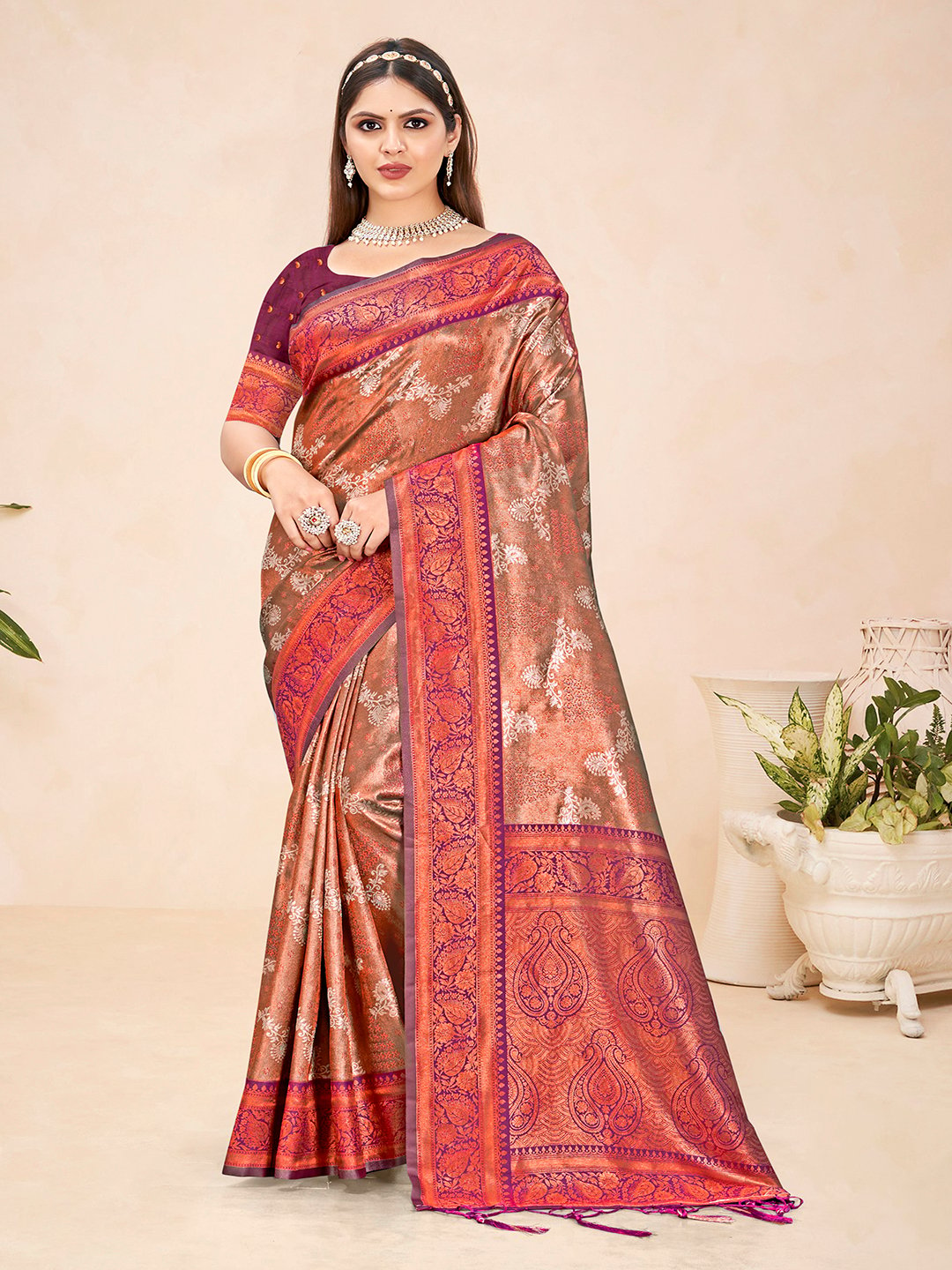 Purple Silk Woven Work Traditional Saree