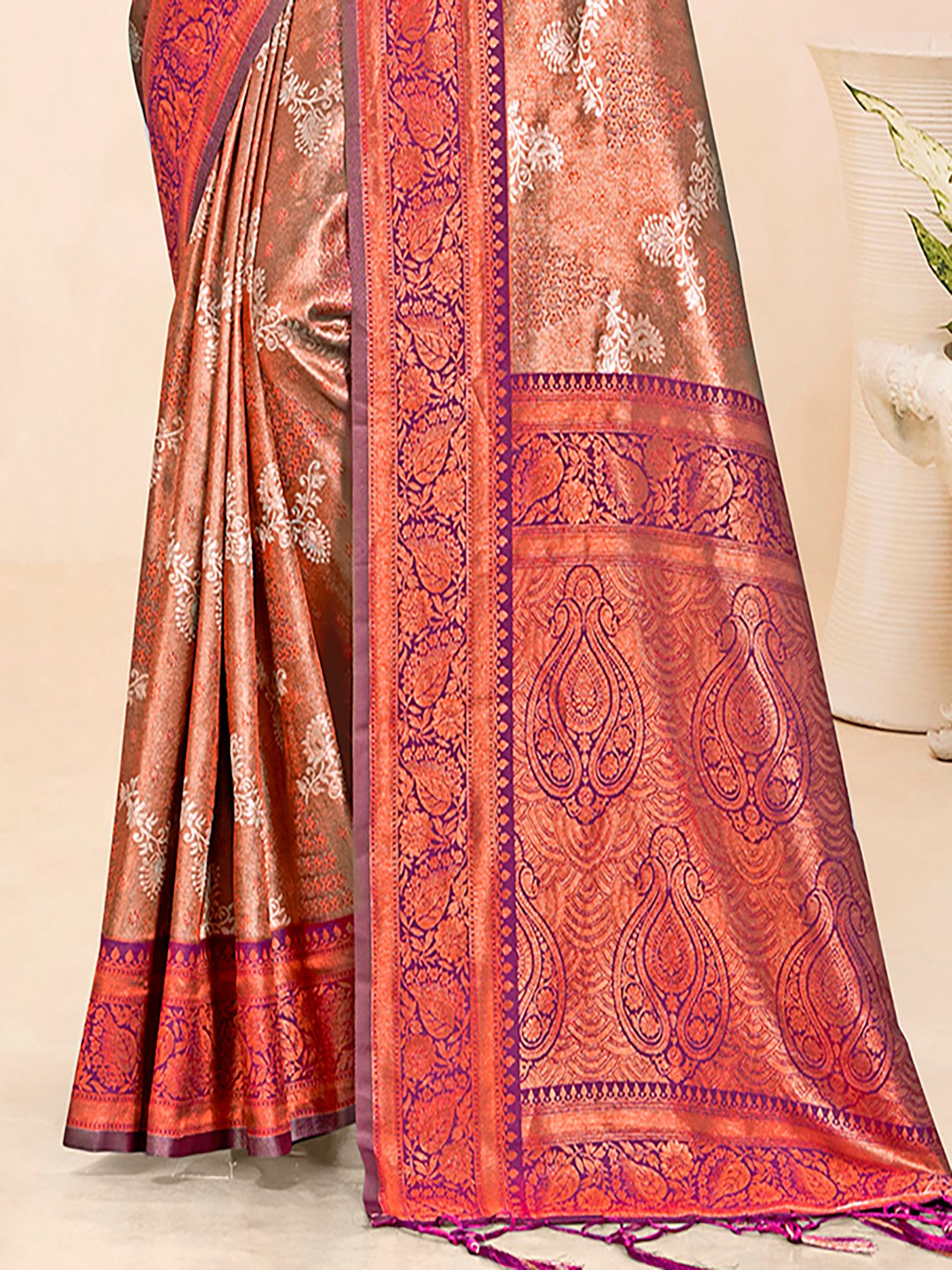 Purple Silk Woven Work Traditional Saree