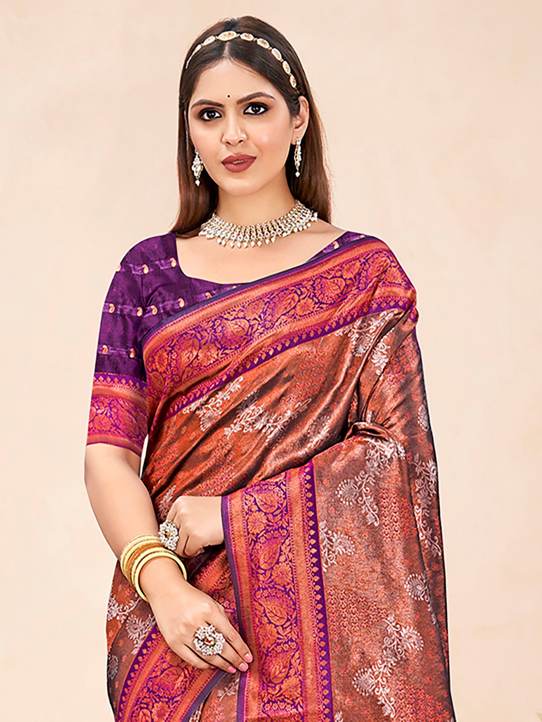 Violet Silk Woven Work Traditional Saree