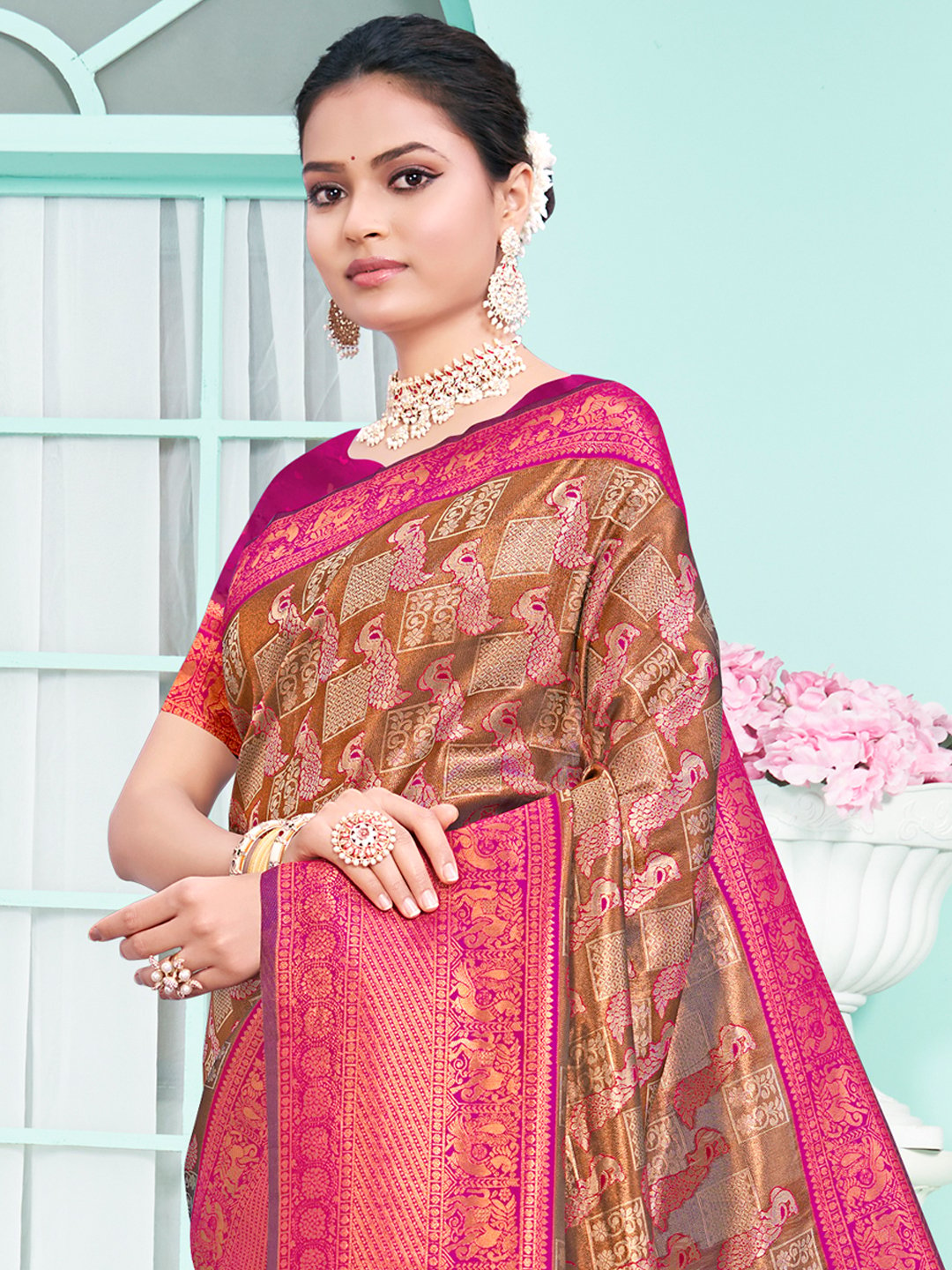 Pink Silk Woven Work Traditional Saree