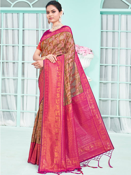 Pink Silk Woven Work Traditional Saree