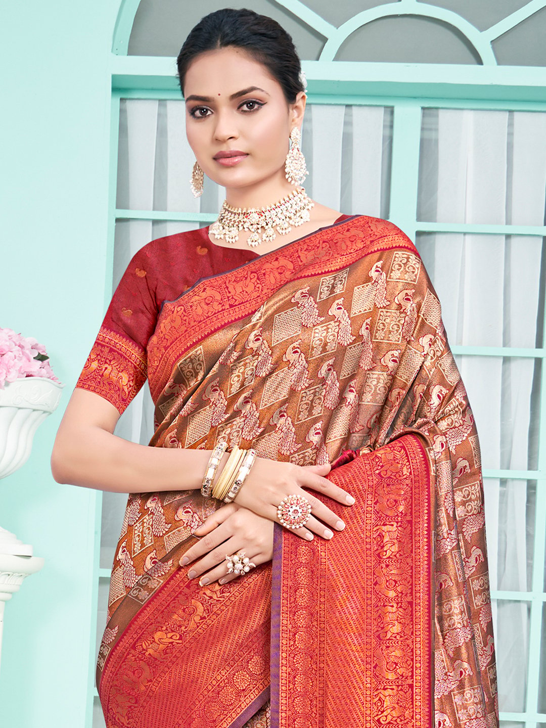 Maroon Silk Woven Work Traditional Saree