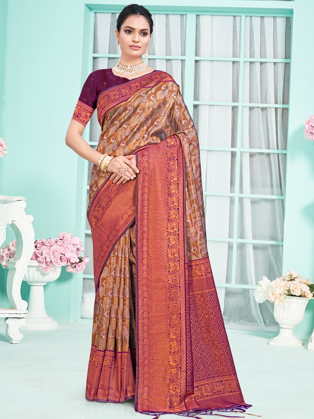 Purple Silk Woven Work Traditional Saree