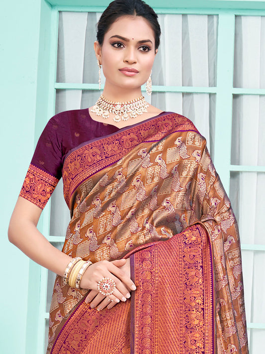 Purple Silk Woven Work Traditional Saree