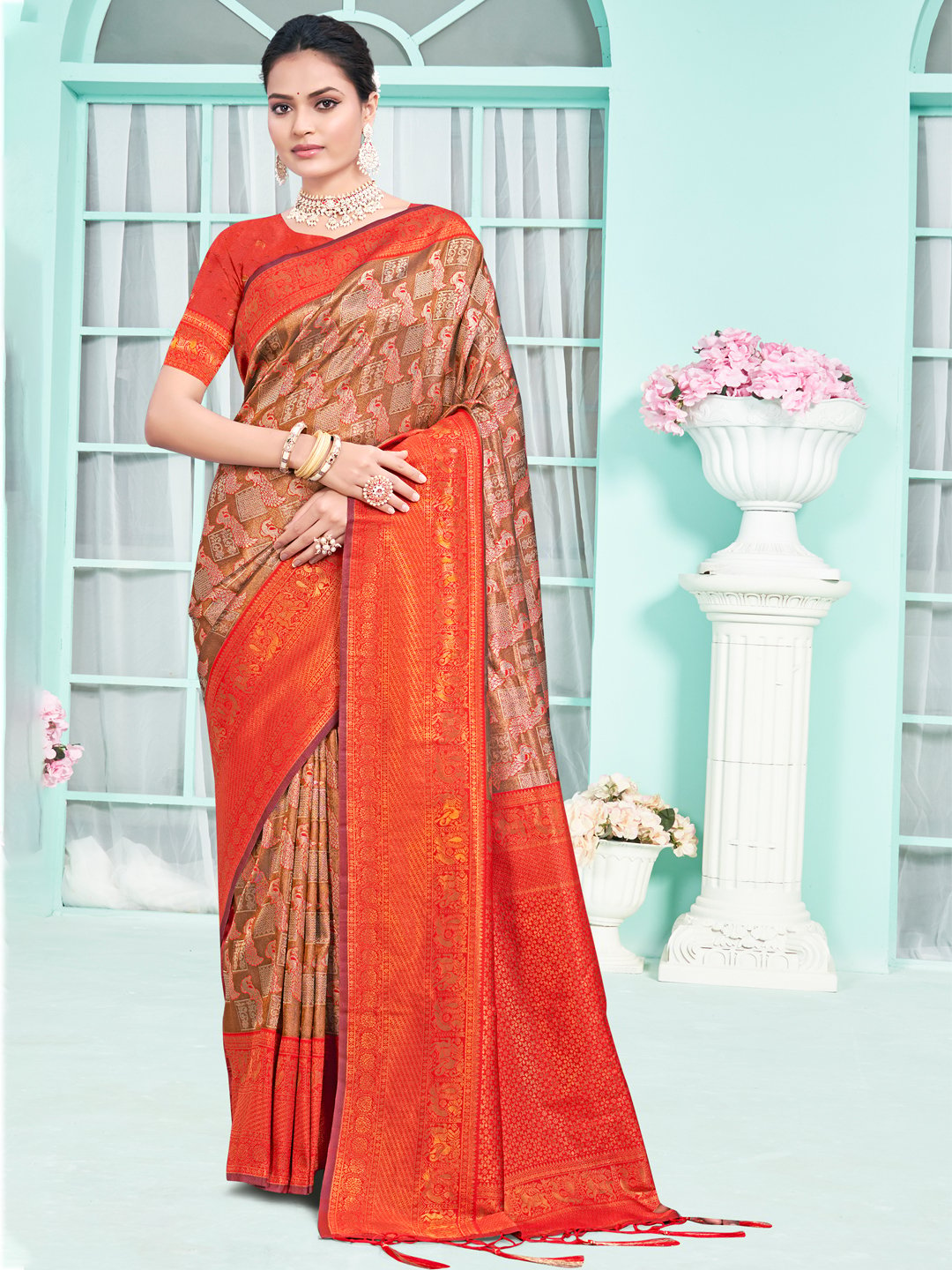 Red Silk Woven Work Traditional Saree