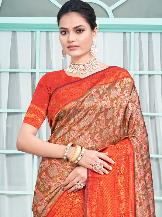 Red Silk Woven Work Traditional Saree