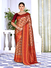 Maroon Silk Woven Work Traditional Saree