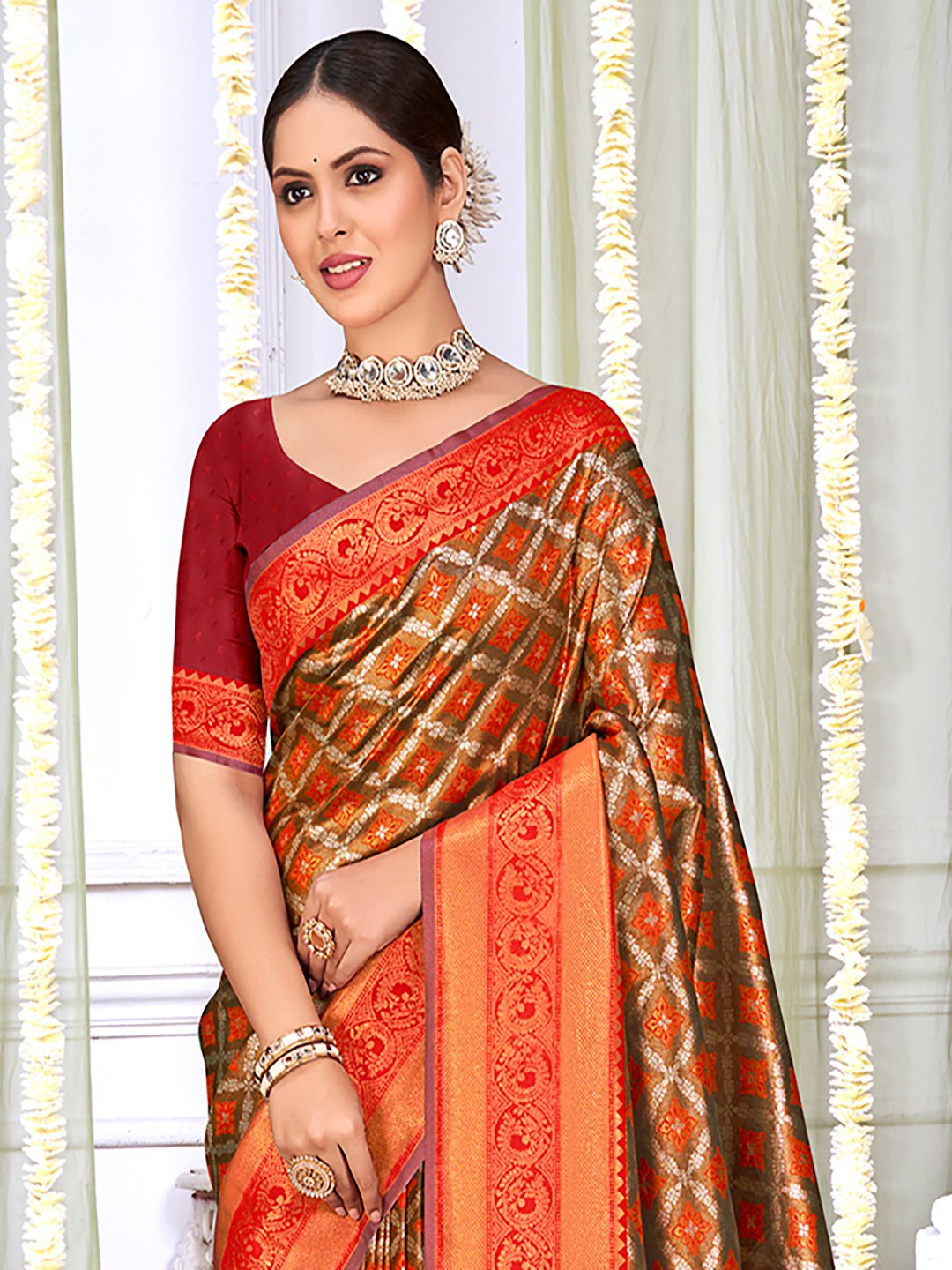 Red Silk Woven Work Traditional Saree