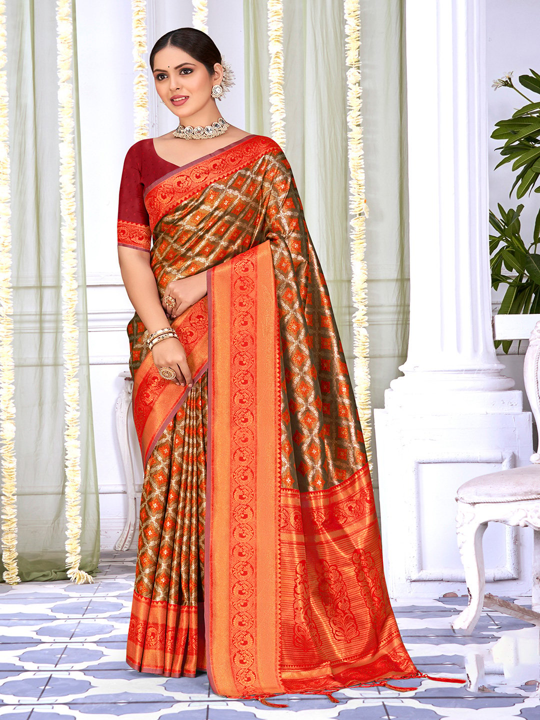 Red Silk Woven Work Traditional Saree