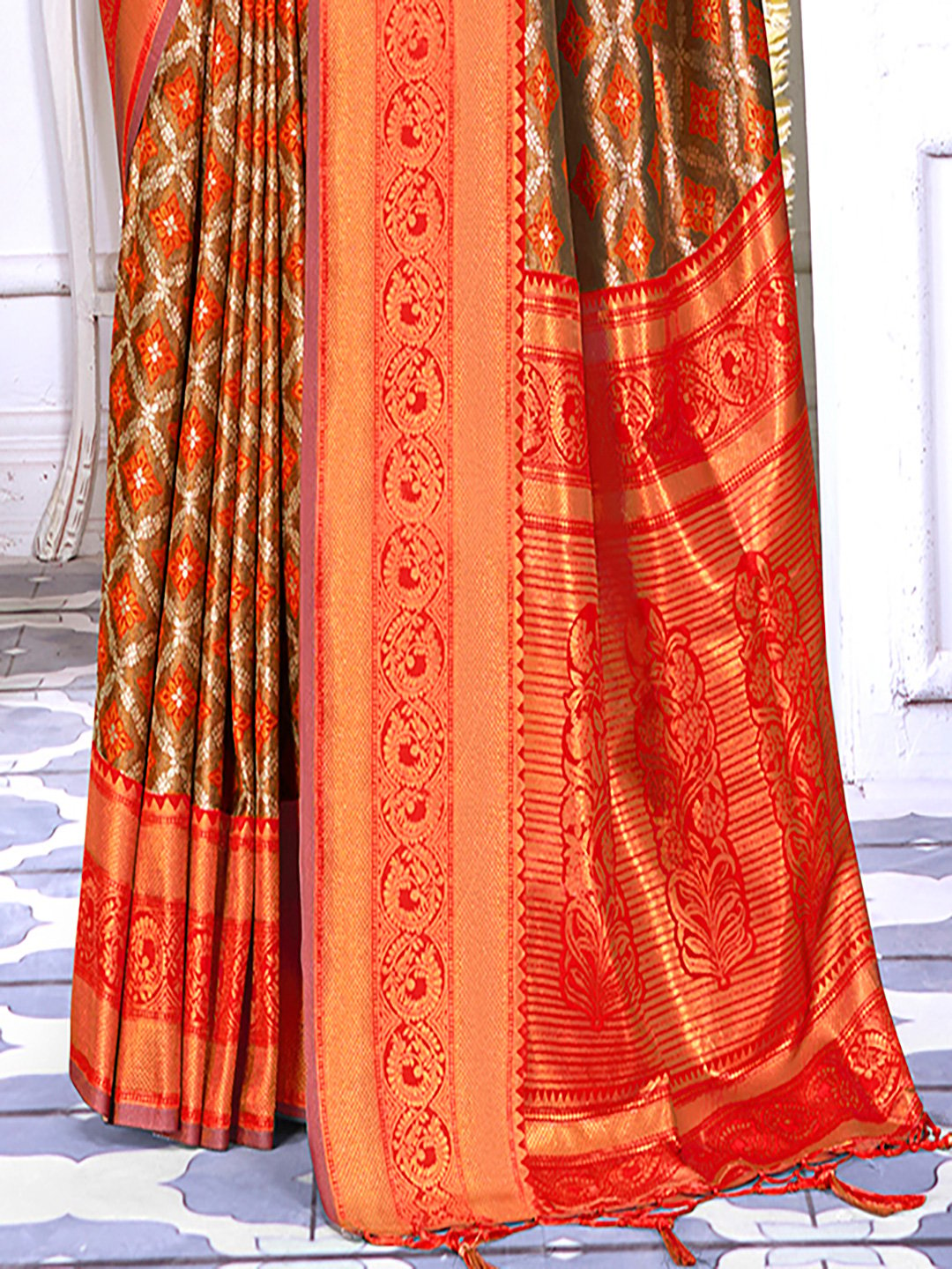 Red Silk Woven Work Traditional Saree