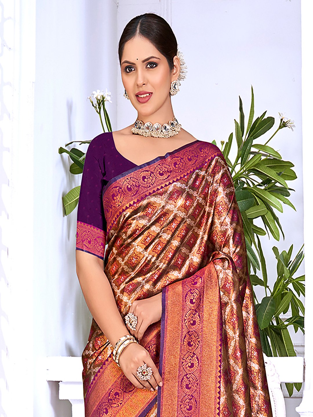 Purple Silk Woven Work Traditional Saree