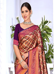 Purple Silk Woven Work Traditional Saree