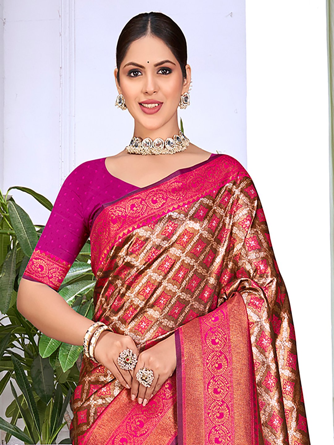 Pink Silk Woven Work Traditional Saree