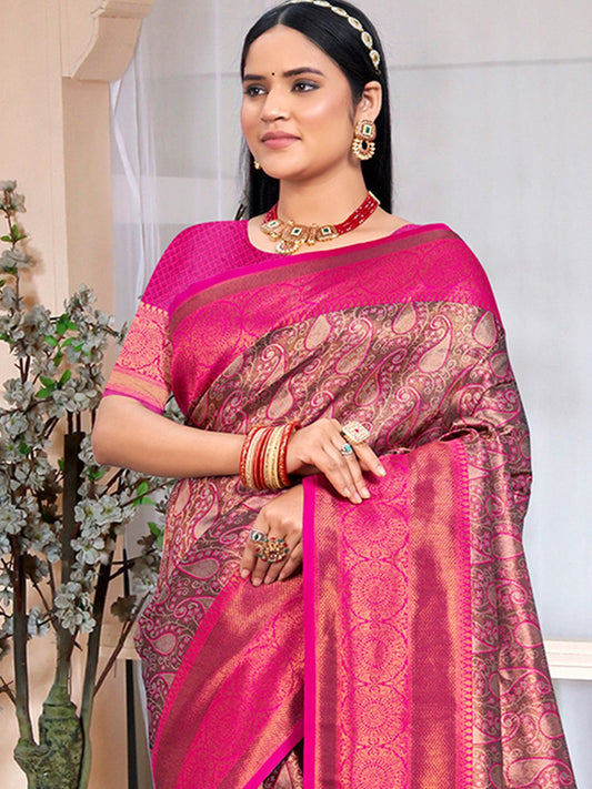 Pink Silk Woven Work Traditional Saree