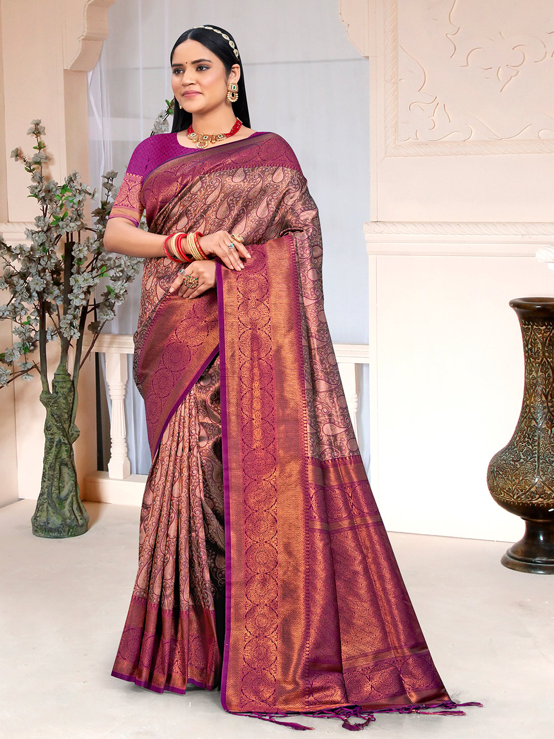 Purple Silk Woven Work Traditional Saree