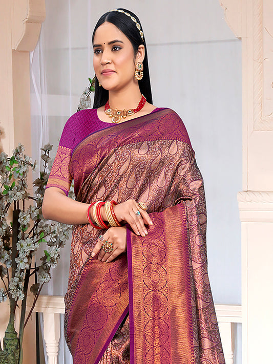 Purple Silk Woven Work Traditional Saree