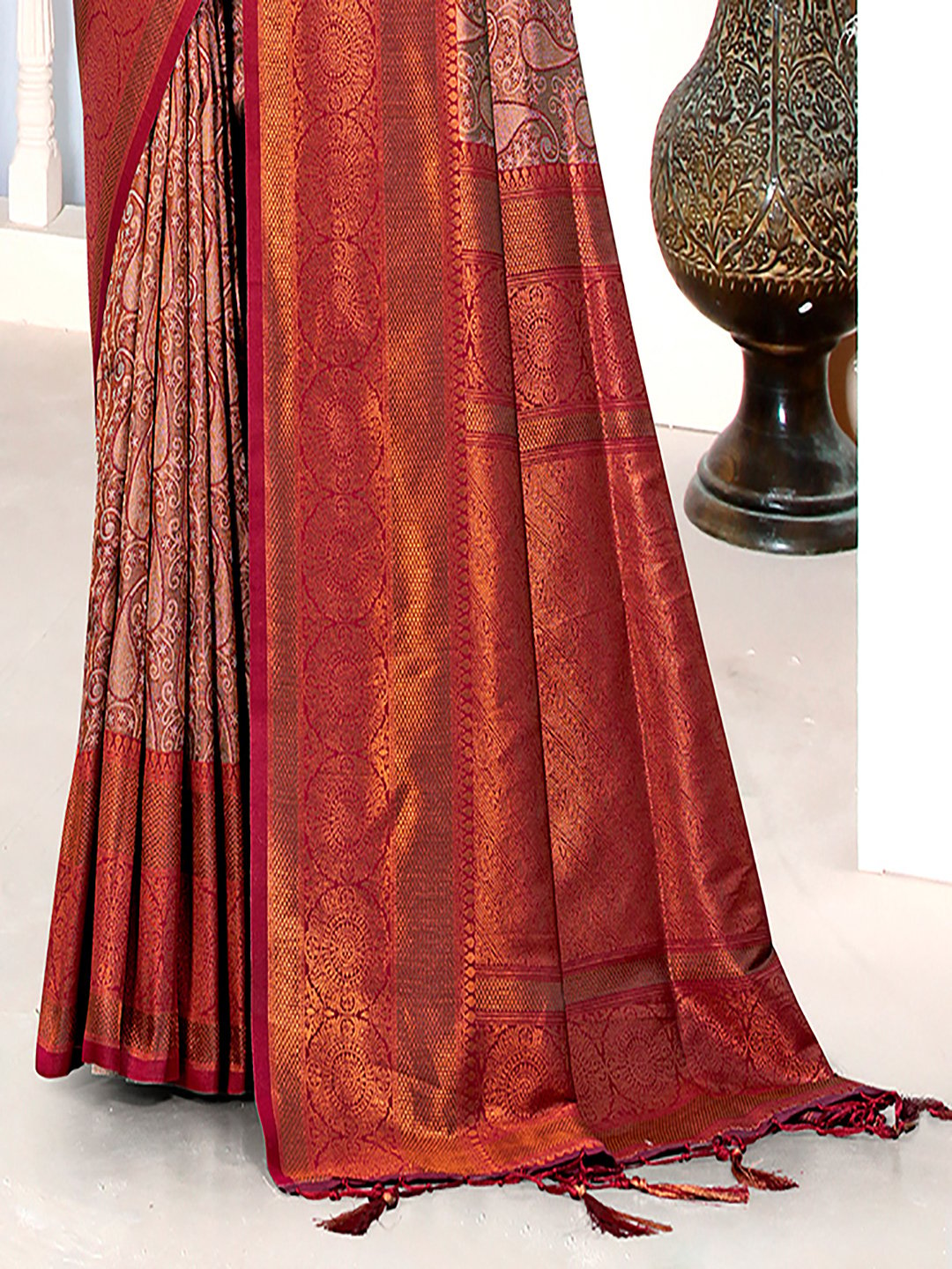 Maroon Silk Woven Work Traditional Saree