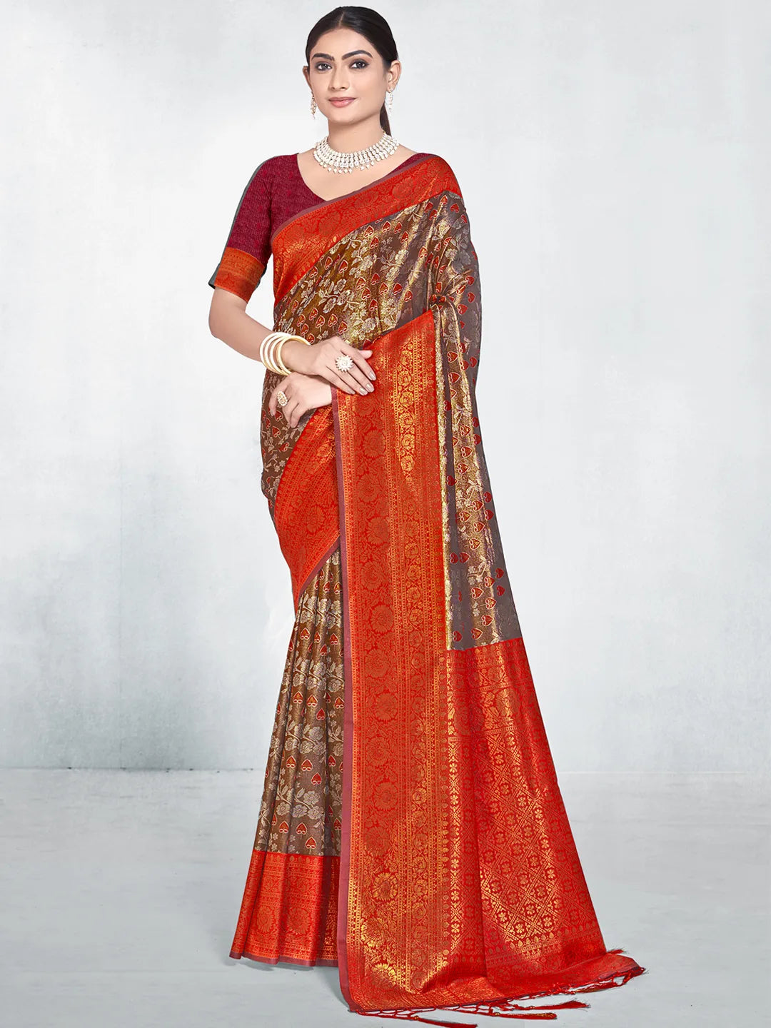 Red Silk Woven Work Traditional Saree