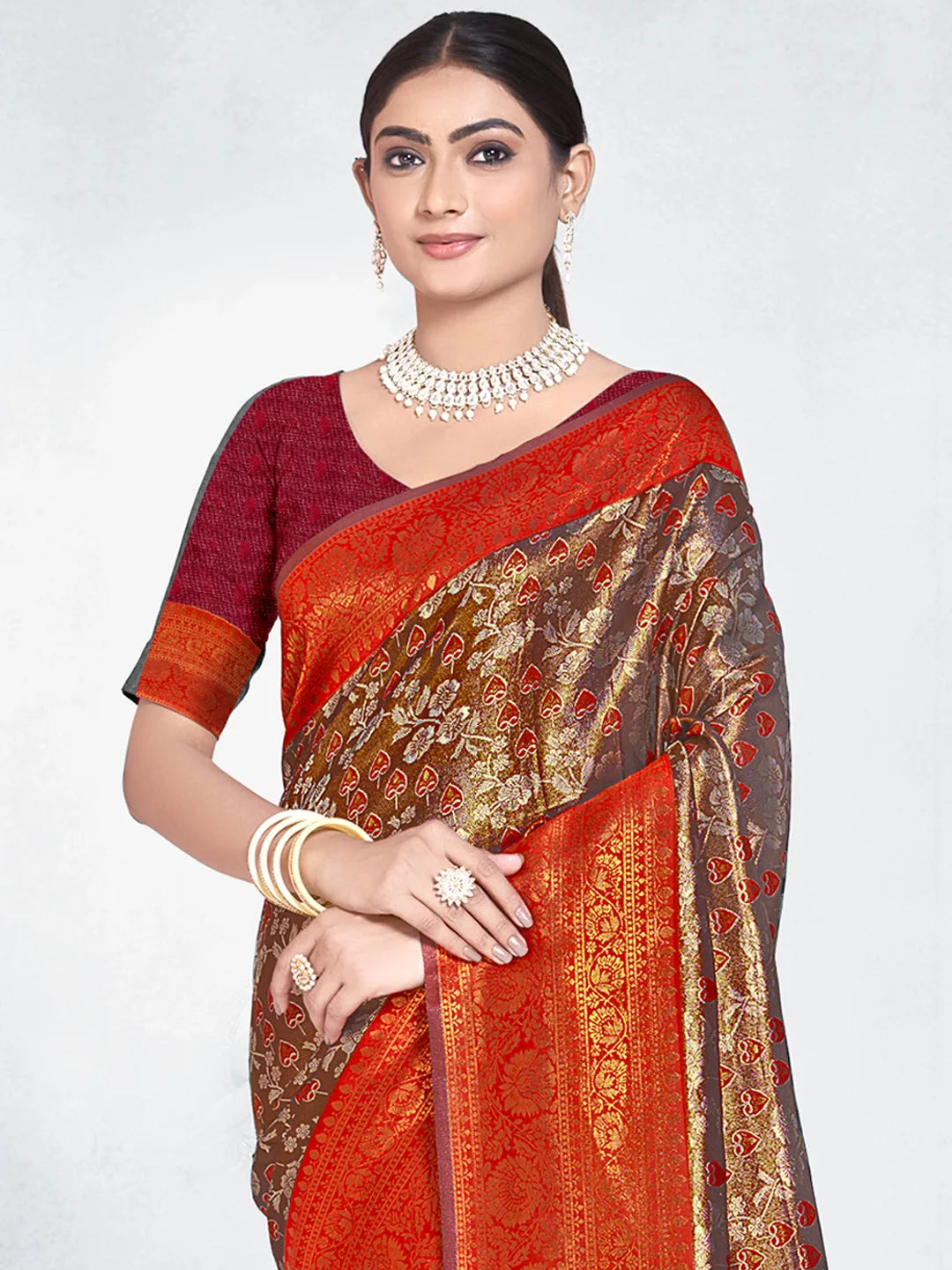 Red Silk Woven Work Traditional Saree