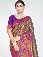 Purple Silk Woven Work Traditional Saree