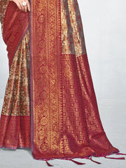 Maroon Silk Woven Work Traditional Saree