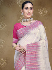 Cream Cotton Woven Work Traditional Saree