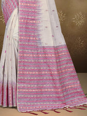 Cream Cotton Woven Work Traditional Saree