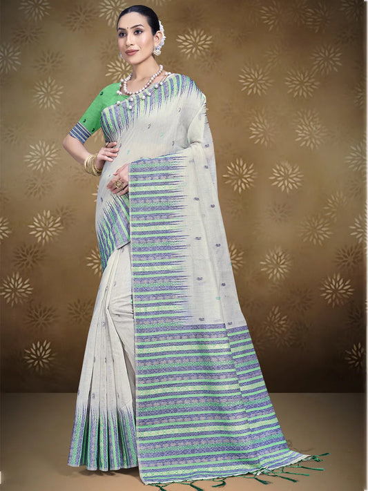 Cream Cotton Woven Work Traditional Saree