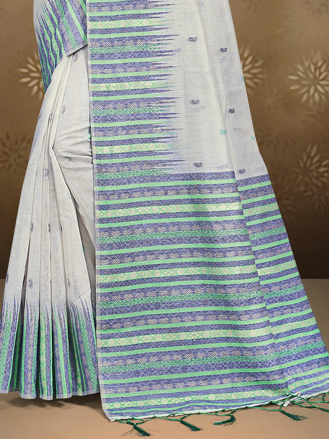 Cream Cotton Woven Work Traditional Saree