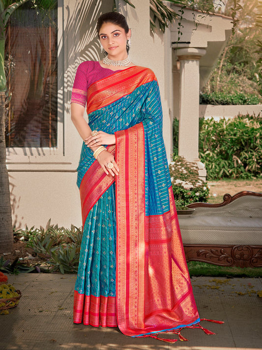 Blue Silk Woven Work Traditional Saree