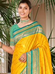 Yellow Silk Woven Work Traditional Saree