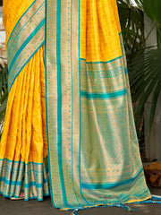 Yellow Silk Woven Work Traditional Saree