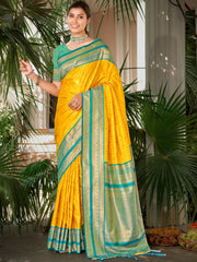 Yellow Silk Woven Work Traditional Saree