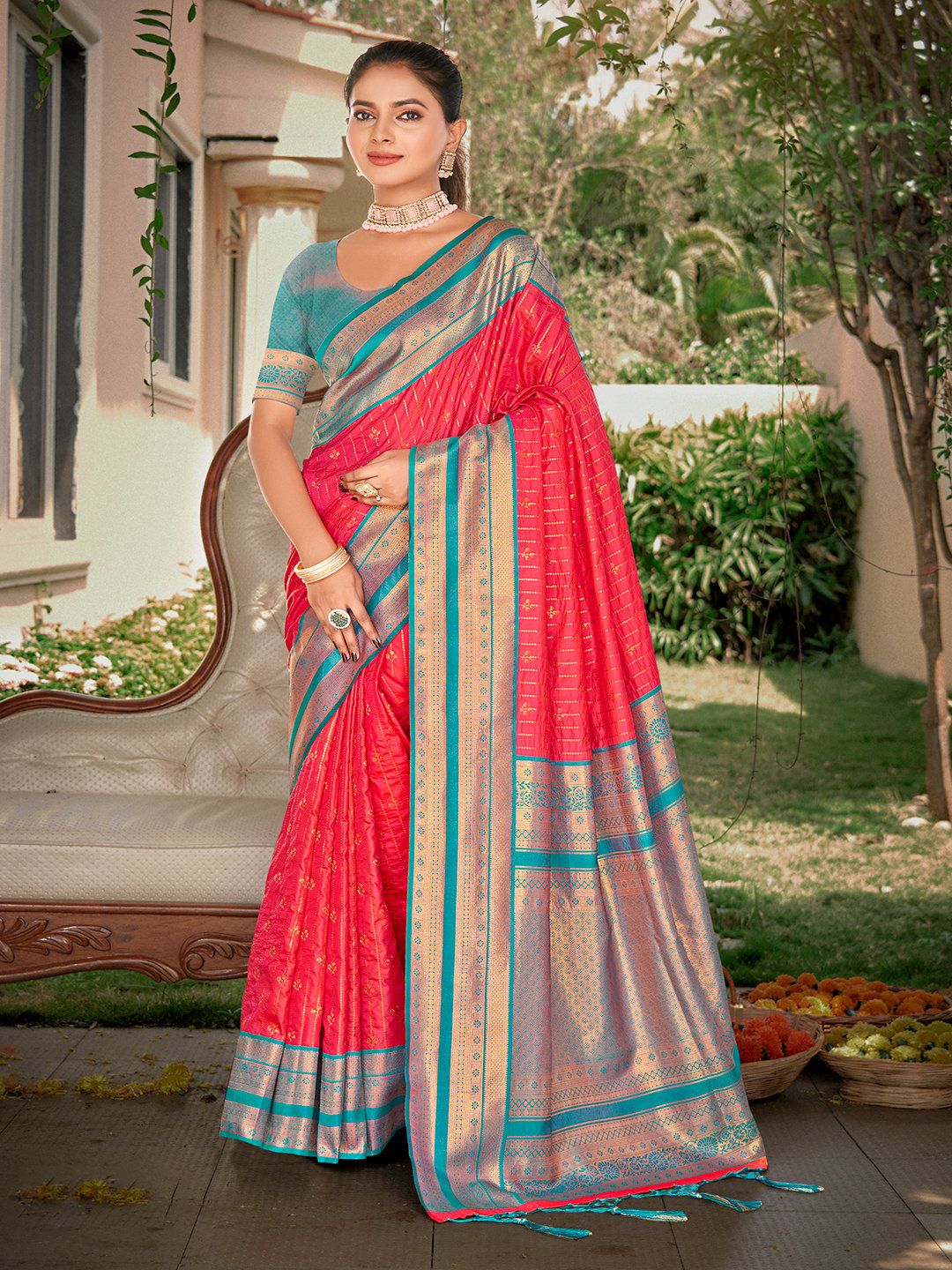 Pink Silk Woven Work Traditional Saree