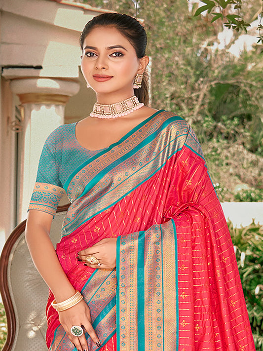 Pink Silk Woven Work Traditional Saree